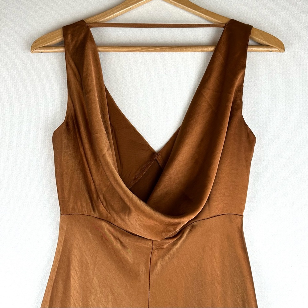 Lulus Incredible Love Brown Satin Cowl Back Midi Slip Dress Party Wedding Formal - Picture 9 of 14